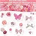 Kikonoke 350 Pieces 3D Resin ABS Colorful Rose Flower Bows Butterfly Charms with Flatback Half Round Pearl Beads for Bracelet Earring Necklace Craft DIY Making Supplies (Pink)