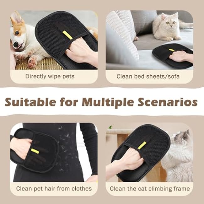 UDEE Pet Hair Removal Glove, Electrostatic Double-Sided Grooming Gloves for Dogs & Cats, Reusable Pet Deshedding Gloves for Carpet, Couch,Clothing and Other Surfaces-5IckREz9