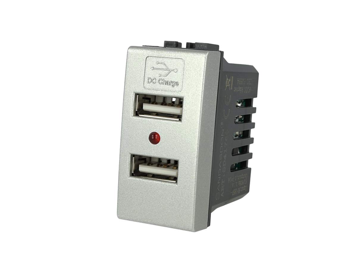 Modulo Caricatore Doppio USB Da Muro 2 Porte USB 5V 2,1A, Compatibile con Bticino Axolute (Nero