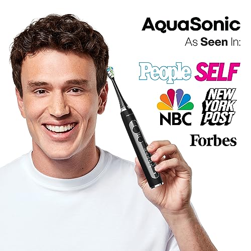 Image of Aquasonic Elite Ultra-Whitening Toothbrush - ADA Accepted Power Toothbrush - 8 Proflex Brush Heads & Travel Case - 50,000 VPM Motor & Wireless Charging - 5 Modes w Smart Timer (Black)