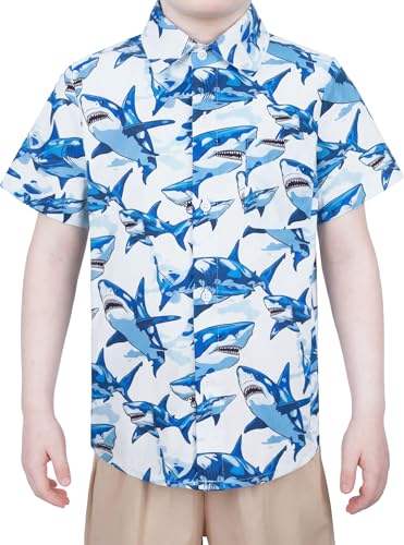 Image of Boys Hawaiian Button Down Shirt, Pure Combed Cotton Short Sleeve Size 3-15Y | Pure Combed Cotton, Smooth 60s yarn, Tagless Label, Pilling-Resistant, Shrink-Resistant, Fade-Resistant, Machine Washable