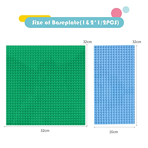 Image of 3 Classic Building Plates Compatible with the Classic, 1 Green Plate (25 x 25 cm) and 2 Stackable Base Plates (25 x 12.5 cm) for Building Towers and Multi-storey Buildings (3 Pieces)