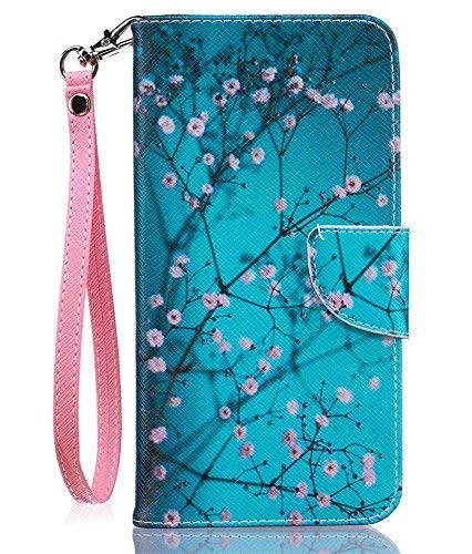 JanCalm for iPhone 8 Plus Wallet Case/iPhone 7 Plus Case Wallet [Card/Cash Slots+Side Pocket][Wrist Strap] Kickstand PU Leather Magnetic Flip Cover for iPhone 8 Plus/7 Plus (Plum Blossom)