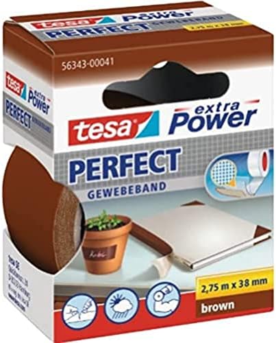 tesa extra Power Perfect Cloth Tape - Fabric-Reinforced Repairing Tape for Crafting, Repairing, Fastening, Reinforcing and Labelling - White - 2.75 m x 38 mm
