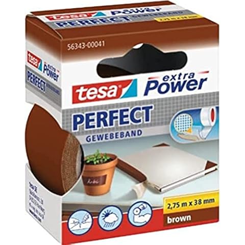 tesa extra Power Perfect Cloth Tape - Fabric-Reinforced Repairing Tape for Crafting, Repairing, Fastening, Reinforcing and Labelling - brown - 2.75 m x 38 mm Cover