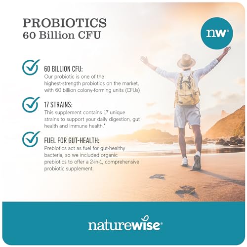 image for NatureWise Probiotics 60 Billion CFU - 17 Strains + Organic Prebiotics