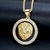 Jemant Lion Head Necklace For Men Women Gold Silver Pendant Shield Roar Round Rhinestones Stainless Steel Punk Goth Cool Viking Vintage Lion Necklace For Him Huaband Boyfriend, Metal, Cubic Zirconia #2