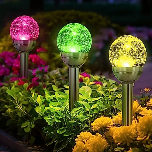 Solpex Solar Garden Lights Outdoor, 3 Pack Multi -Color Changing&White 2 Modes Solar Powered Glass Ball Garden Lights, Solar Outdoor Lights Waterproof Powered For Halloween/Christmas Patio Decoration #TOP20