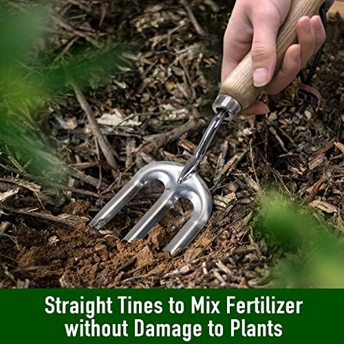 Jardineer Gardening Hand Fork, Stainless Steel Garden Hand Fork, Rust-Proof Hand Fork with Traditional Ash Handle