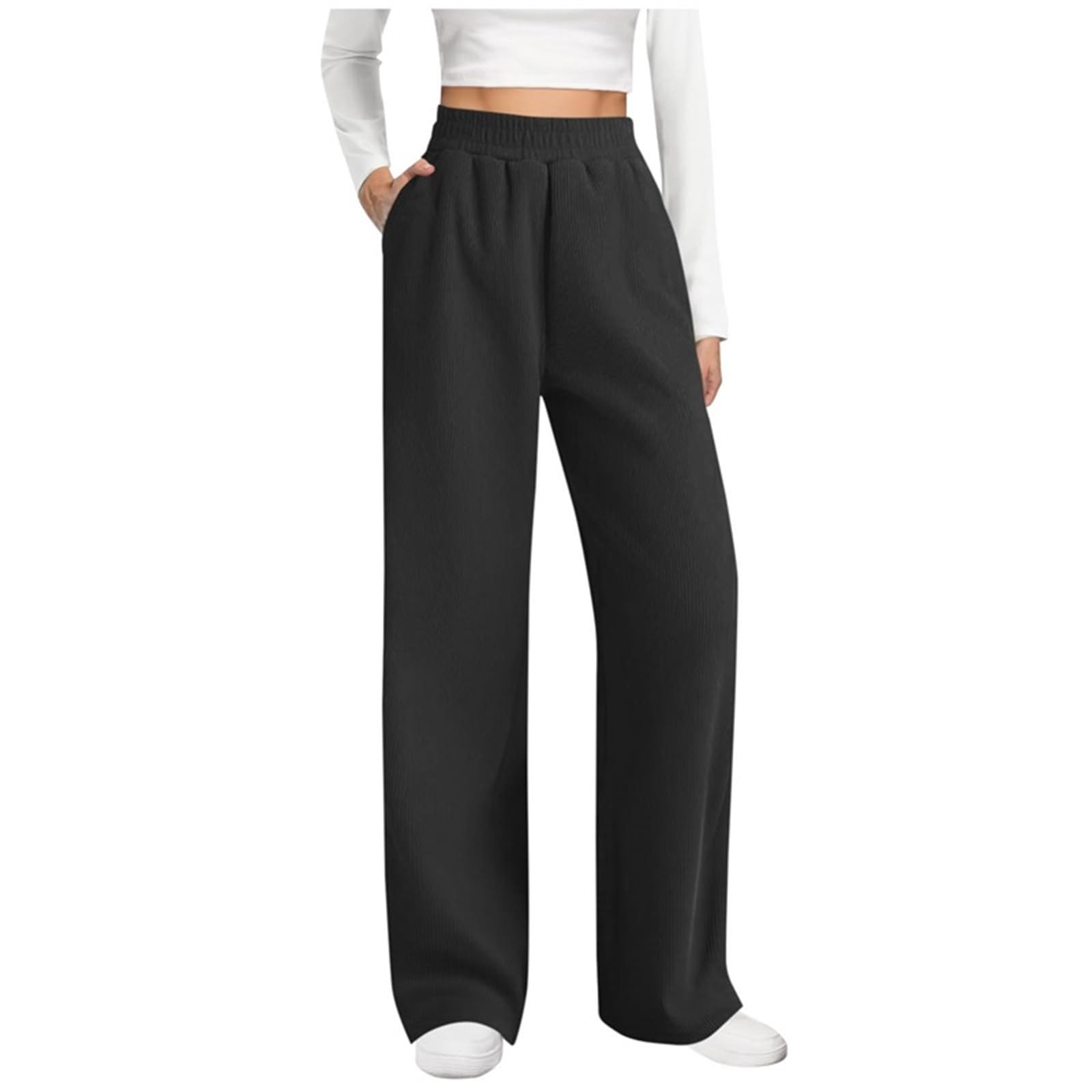 Work Pants Women Office Corduroy Stretch High Waist Pants Dressy Casual Wide Leg Joggers Trendy Loose Cozy Sweatpants