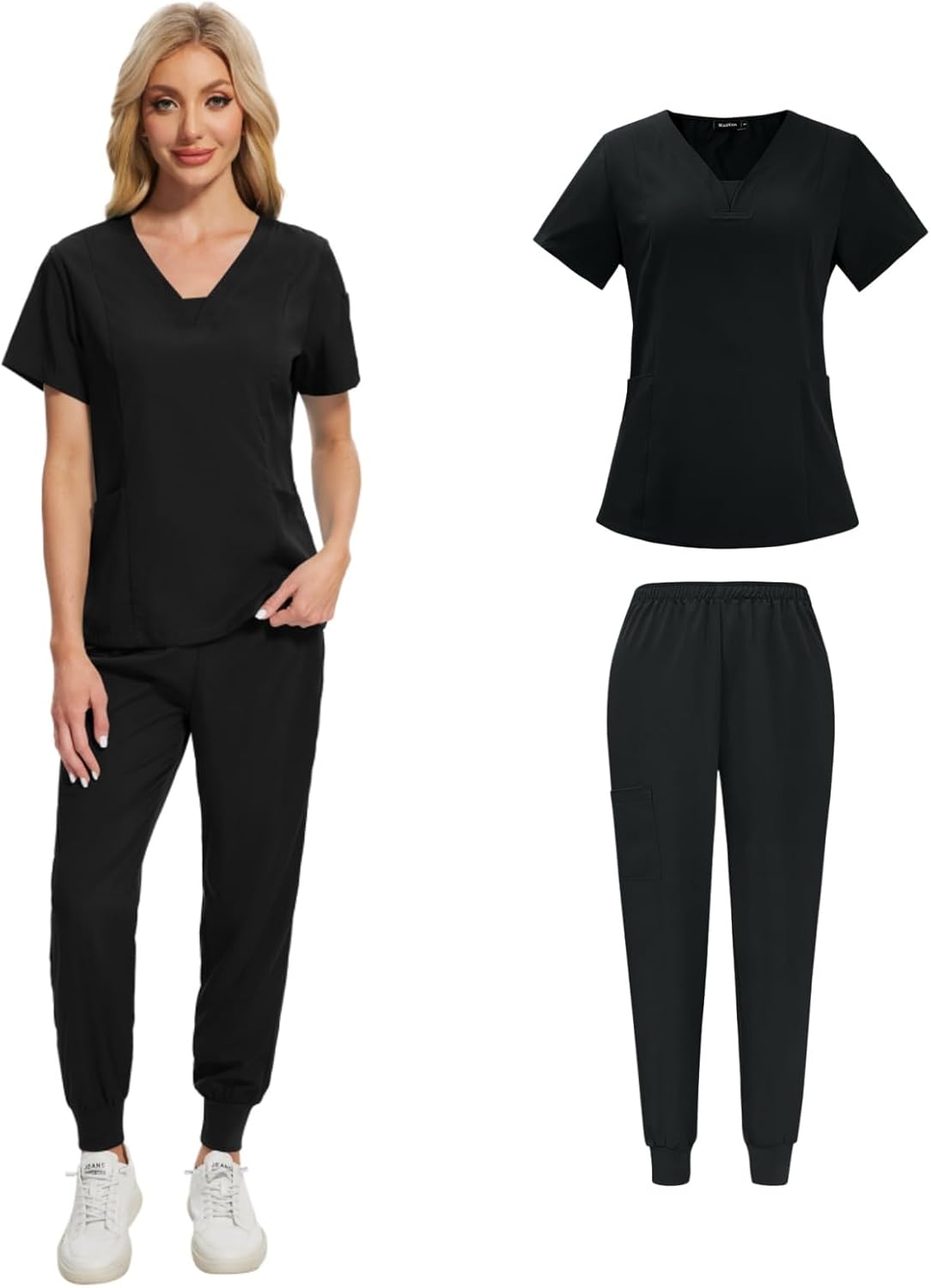 Scrubs for Women V-Neck Top & Jogger Scrub Pants Solid Color Working Uniforms With Pockets Unisex set Hospices