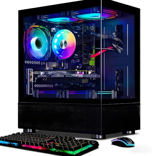 STGAubron Gaming PC Desktop Computer, Radeon RX 580 16G, Intel 10th Gen G5905 3.5G, 16G RAM, 512G SSD, WiFi 6, BT 5.0, RGB Fan x 5, Windows 11 Home