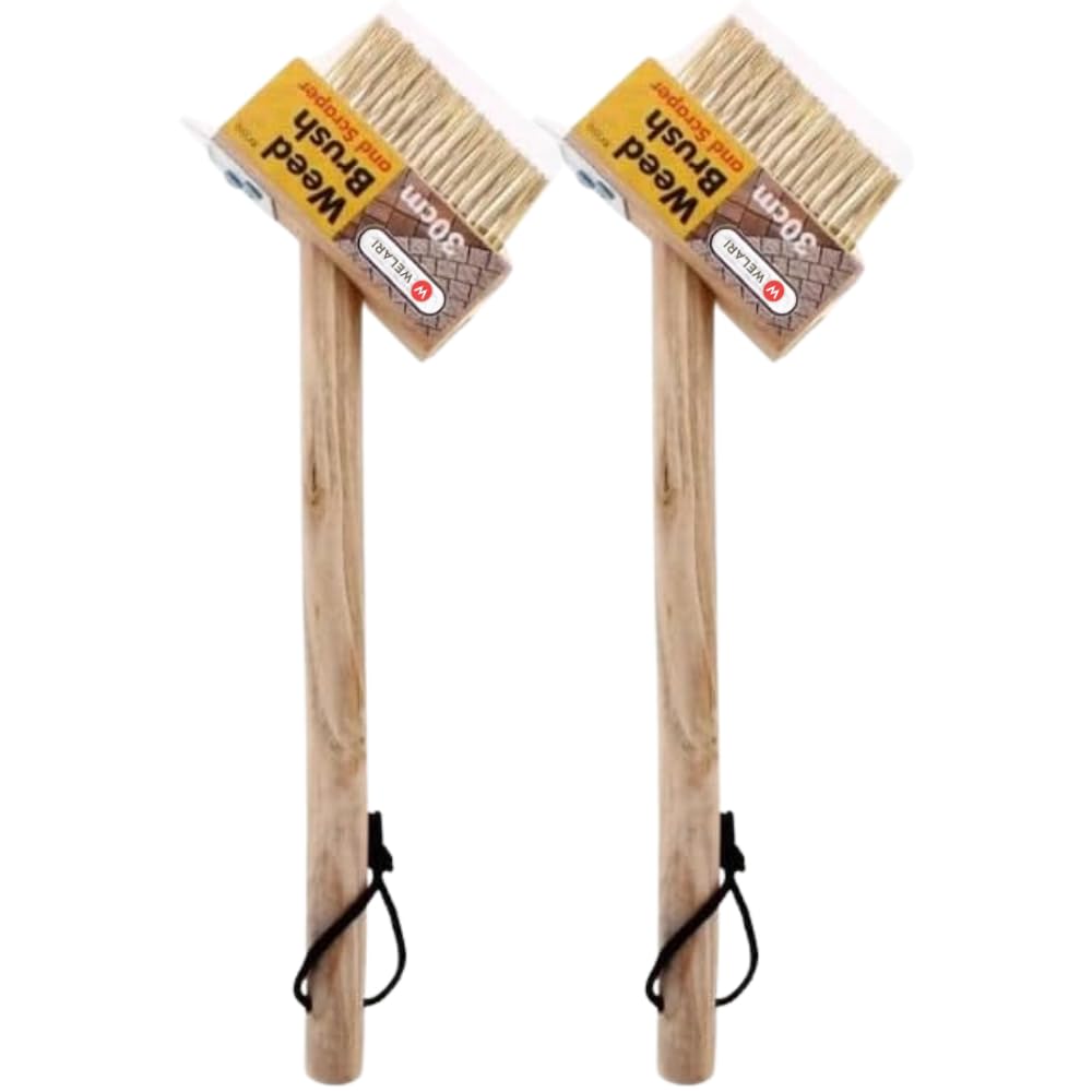 Welari 2X Patio Weed Brush With Wire Bristles And Blade Scraper, Block Paving And Driveway Weed Remover Tool For Cleaning Weeds And Moss Build-Up - Pack Of 2