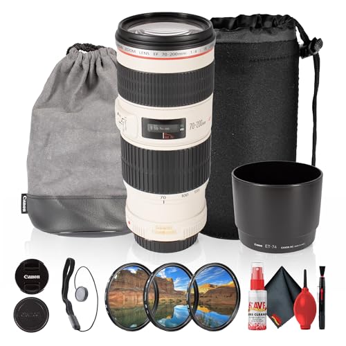 Canon EF 70-200mm f/4L is USM Telephoto Zoom Lens with Image Stabilization, L-Series Optics, Ultrasonic Autofocus, Sports Portrait Photography (1258B002) + Lens Filter Kit + More (10 Items)