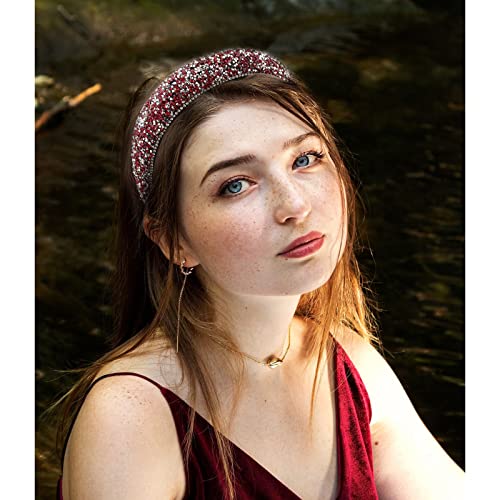 Wecoe Rhinestone Headband Red Headband Women Bling Diamond Padded Headband Glitter Sparkle Headbands Fashion Headbands Valentines Day Hair Accessories Gifts For Women Girls (Red & Silver) #TOP4