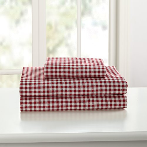 Laurel & Mayfair 250tc 100% Cotton Gingham Print Sheet Set, Full, Red
