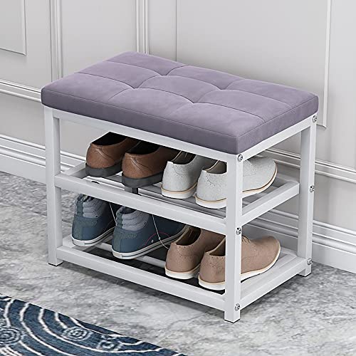 Banc à chaussures industriel à 3 niveaux et cadre en acier noir