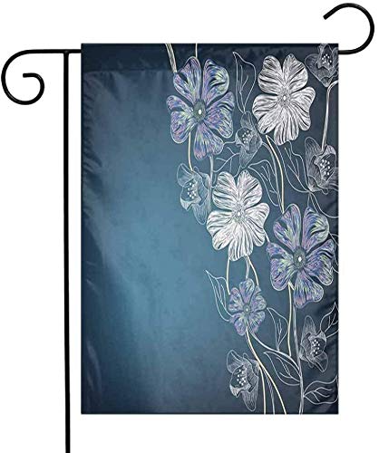 Charlo Ann Custom Design Garden Flag Art Hand Drawn Cherry Blossoms Fantasy Bridal Garden Anniversary Theme Daily use Petrol Blue Lavander White