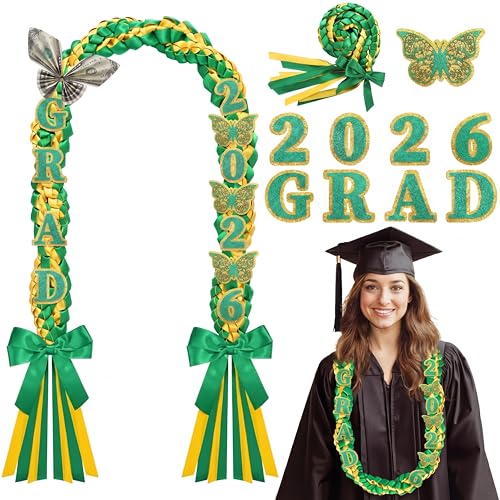 Suncalla Graduation Leis Class of 2026 Double Braided Ribbon Lei Graduation Party Idea Decor Ceremony Photo Props for High School Master College Grad Party Senior Night(Green,Gold) Suncalla Graduation Leis Class of 2026 Double Braided Ribbon Lei Graduation Party Idea Decor Ceremony Photo Props for High School Master College Grad Party Senior Night(Green,Gold)