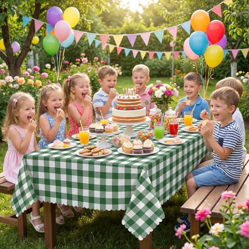NatNarr 3 Pack Green Gingham Tablecloths, 54 X 108Inch Disposable Scalloped Green and White Checkered Table Cloth, Waterproof Table Cover for Party Picnic Birthday Barbecue Camping Wedding by NatNarr - Image 6