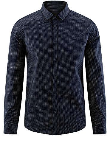 Oodji Ultra Uomo Camicia Aderente a Pois, Blu, 40
