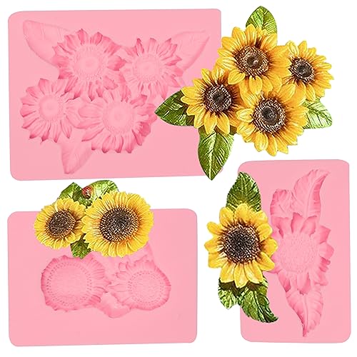 Sunflower Silicone Molds Cake Decoration Fondant Mold 3 Pcs for Thanksgiving And Mother's Day Cupcake Toppers Muffins Almond Sugar Craft Flower Paste Epoxy Polymer Clay