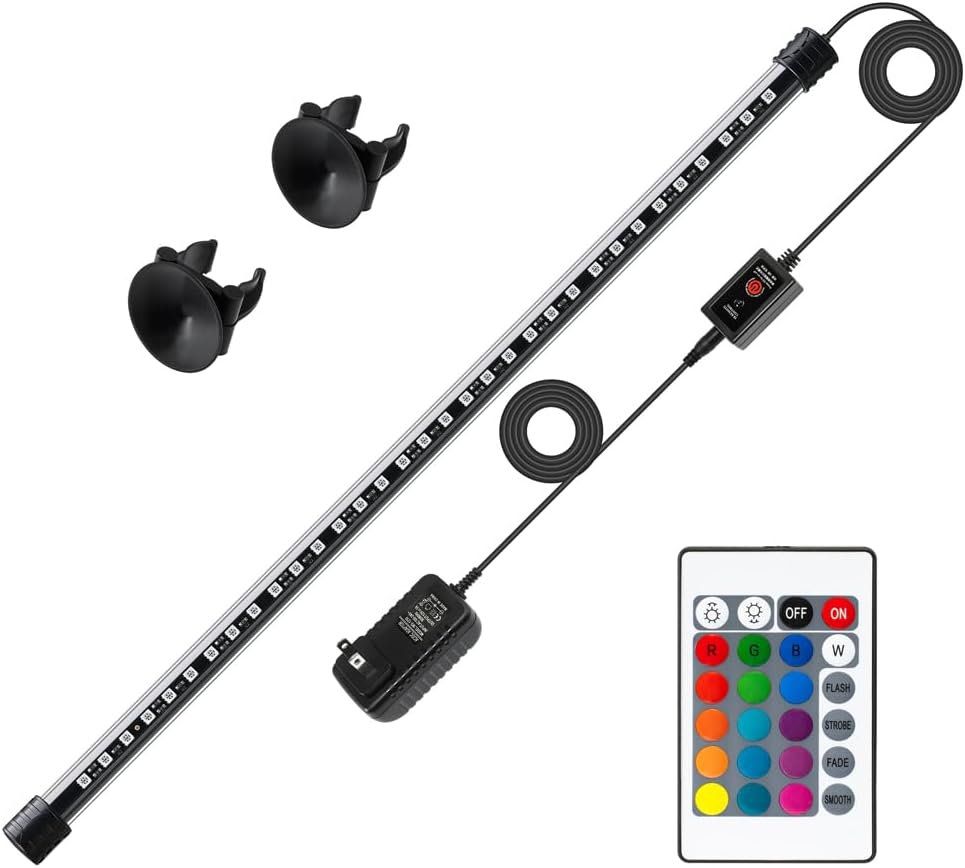 LED Aquarium Light with IP68 Waterproof and Memory Function Submersible Fish Tank Light with Remote and 16 Colors 23 Inches Brightness Adjustable Underwater Light Bar for Fish Tank Aquarium