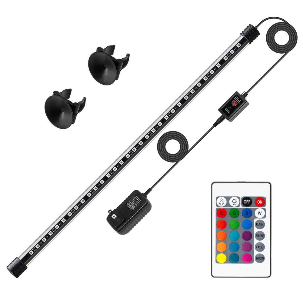 Luz LED para acuario con IP68 impermeable y función de memoria, luz sumergible para pecera con control remoto y 16 colores, 23 pulgadas de brillo, barra de luz subacuática ajustable para