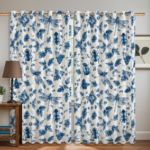 Rideaux occultants au design libellule bleu avec œillets durables - 2
