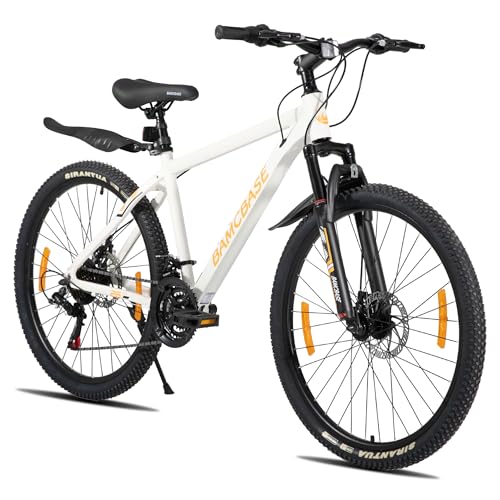 Hiland 26 Zoll Mountainbike, Herren Damen MTB mit Aluminiumrahmen, 21 Gänge Hardtail-Fahrrad für Erwachsene mit Scheibenbremse, Weiß