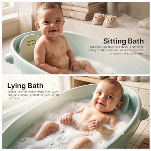 Image of Baybee AquaHug Baby Bath Tub for 0 to 5 Years | Ergonomic Bath Tub for Kids with Anti-Slip Base & Quick Drains | Sitting & Lying Babies Bather & Baby Bathing Tub for Boys Girls (Blue)