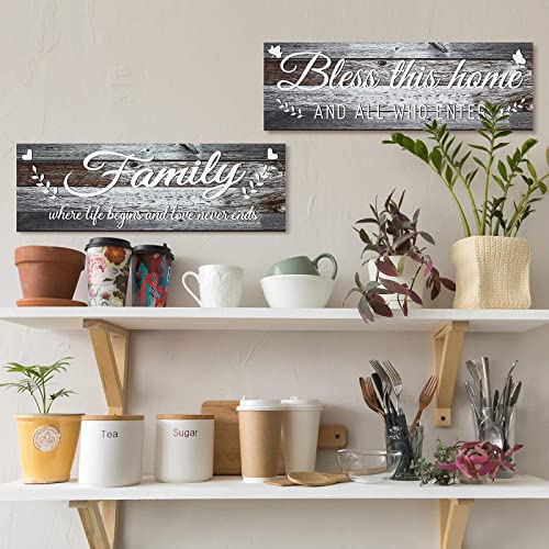 Jetec Wooden Plaque Rustic Bless This Home Wall Art, 13.8 x 4.7 Inch, Gray, Living Room, Bedroom Decor, 2pcs - Thumbnail 4