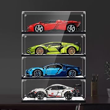 2cm high-end Black Brushed Base Display Box, Toy Model countertop Box, Suitable for Lego Building Blocks Transparent Display Cabinet 18 and 110 Racing car Display Boxes