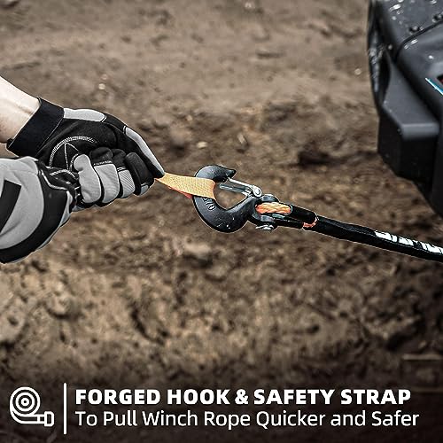 Samout Synthetic Winch Rope Kit, 3/16In X 50Ft 8350Lbs Cable + Forged 13500Lbs Winch Hook + Rubber Stopper + Safety Pull Strap #TOP6