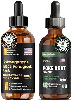 Inner Balance & Vitality Set Maca Root Adaptogen Drops & Poke Root 6-in-1 Lymphatic Support Tincture Liquid Formula, 3rd Party Tested, 60-Day Supply Each
