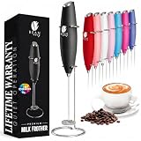 Bean Envy Milk Frother Handheld - Coffee Mixer Wand with Stand - Black