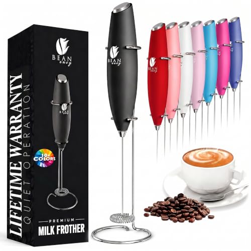 Bean Envy Milk Frother Handheld – Coffee Mixer Wand with Stand – Black