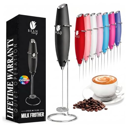 Bean Envy Handheld Milk Frother for Coffee - Electric Hand Blender, Mini Drink Mixer Whisk & Coffee Foamer Wand w/Stand for Lattes, Matcha and Hot Chocolate - Kitchen Gifts - Black