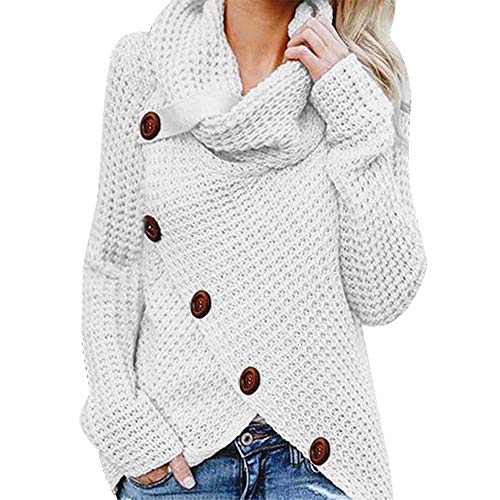 Preisvergleich Produktbild Damen Asymmetrisch Cardigan Gestrickt Einfarbig Strickjacken Lose Strickmantel Tunika Kimono Rollkragen Gefüttert Zopfmuster Outwear Tops Bluse Langarm Unregelmäßig Sweatshirt