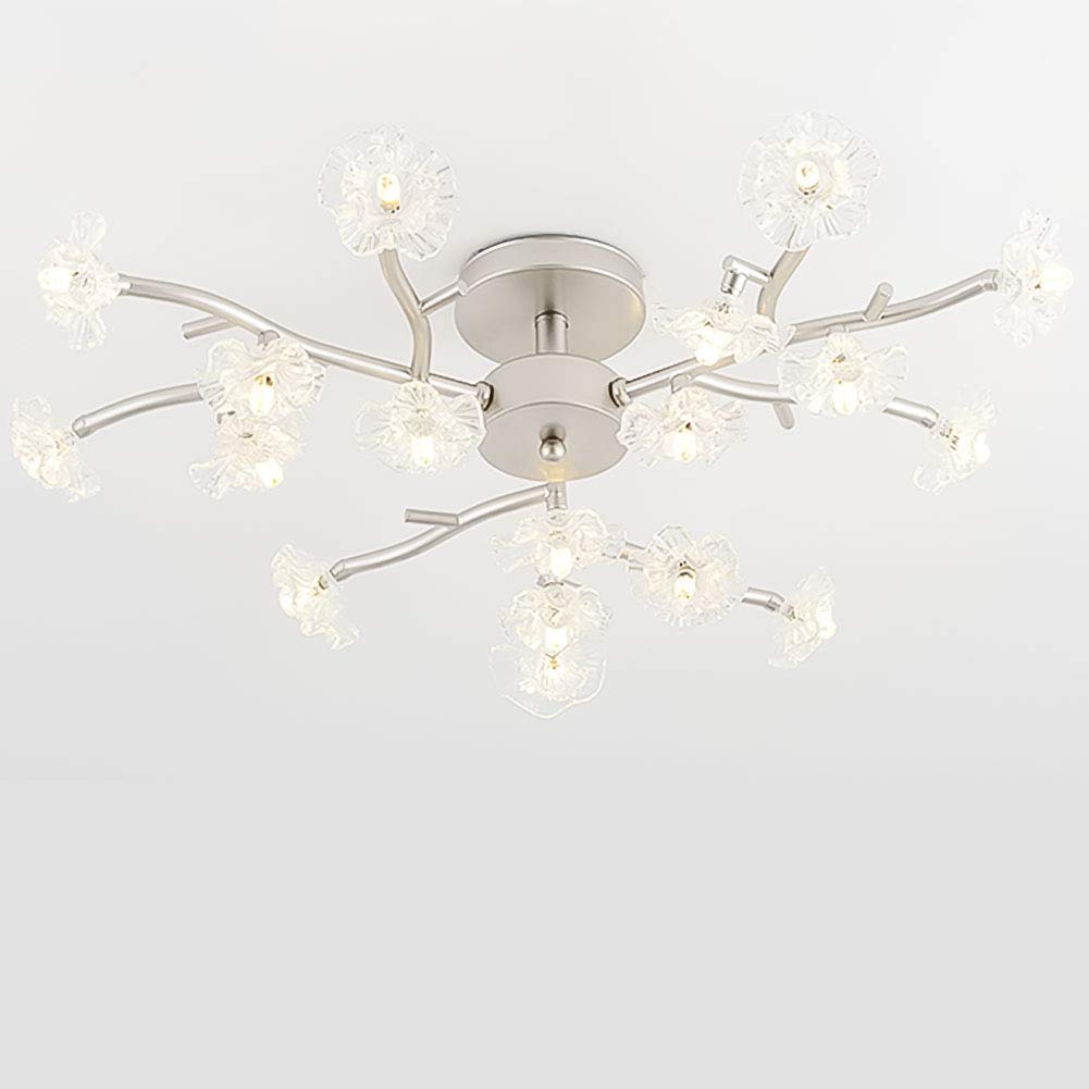 Lámpara de techo LED moderna tipo araña de cristal plateada con 18 cabezales colgantes