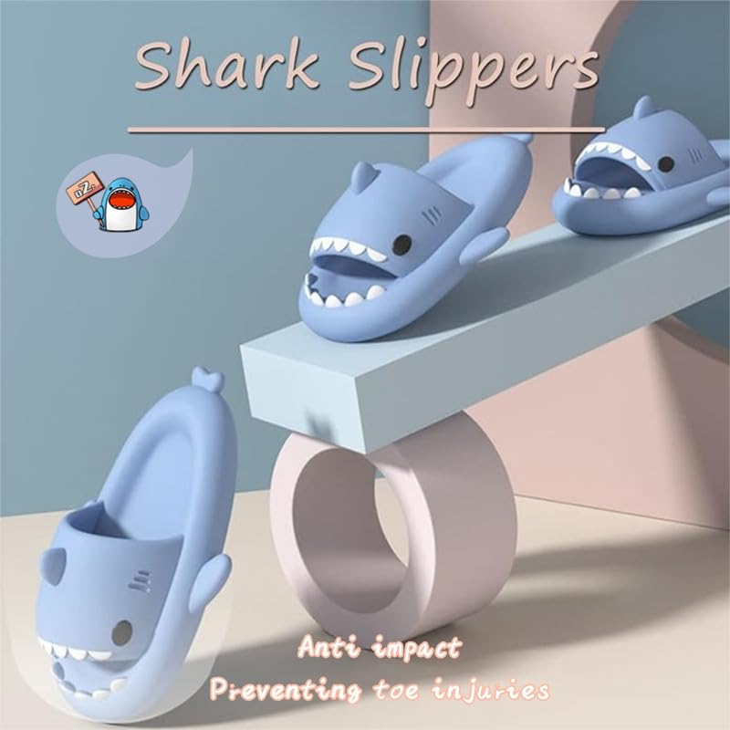 Image of allgala Shark Slides for Women Men and Big Kids Novelty Soft Slippers Open Toe Shark Sandals Cushioned Slides Beach Pool Shower Cruise Slippers with Comfy Cushioned Thick Sole