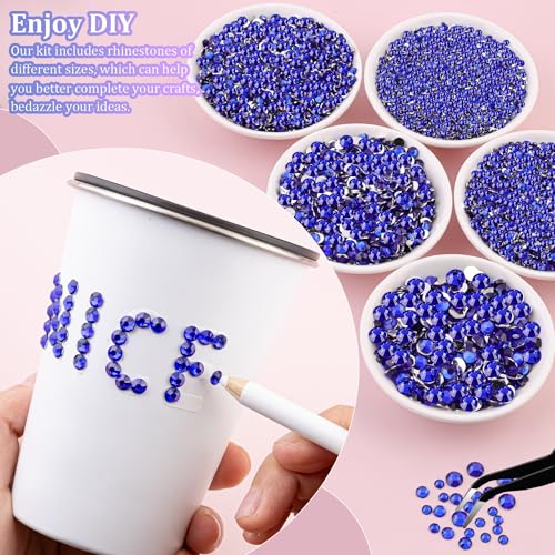 Image of 25000Pcs Resin Rhinestones for Crafting, Royal Blue 2-6mm Mixed Sizes Non Hotfix Flatback Gems with 1Pcs Glue, Bedazzling Crystal for DIY Craft Clothing Mugs Tumblers Shoes Fabric Decor Nail Art