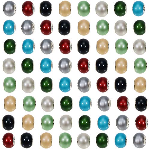 TOAOB 50pcs Assorted Glass European Lampwork Beads 15mm Large Hole Spacer Beads Charms Supplies with Brass Silver Core for DIY Crafts Bracelet Necklace Jewelry Making