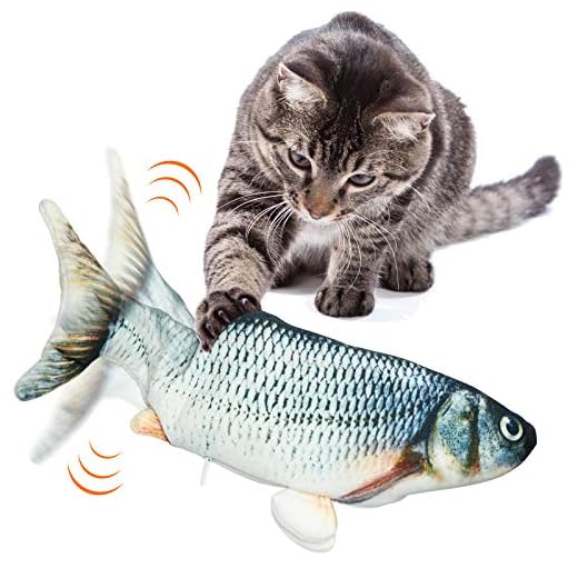 Aurako Floppy Fish Cat Toy Realistic Plush Waggle Fish Cat Toy 350mAh Large Battery USB Rechargeable Electric Moving Fish Interactive Toys for Cats Pets Children