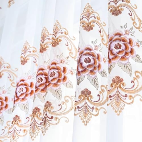 Rideaux de cuisine pivoine blanche marron polyester 132x160 cm
