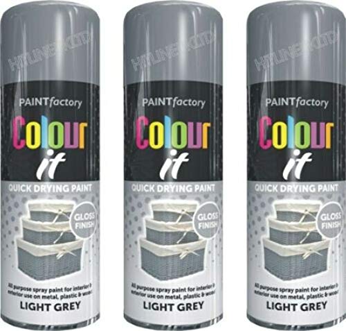 2 X 400ML LIGHT GREY GLOSS PAINT AEROSOL SPRAY CAN QUICK DRYING PLASTIC METAL WOOD COLOUR IT