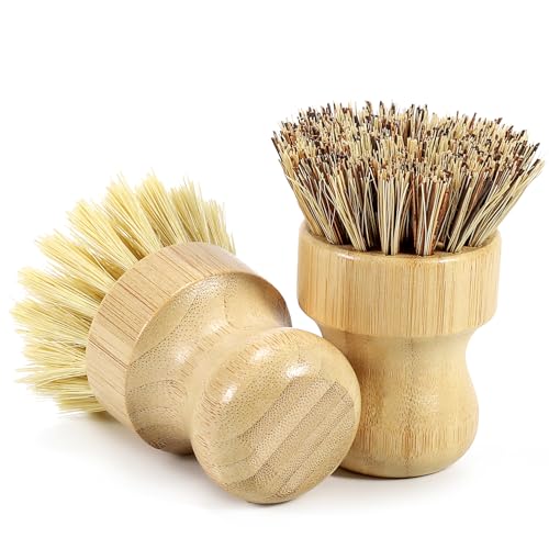 DEBETOOL 2-Pack Bamboo Dish Brush with Sisal & Palm Bristles