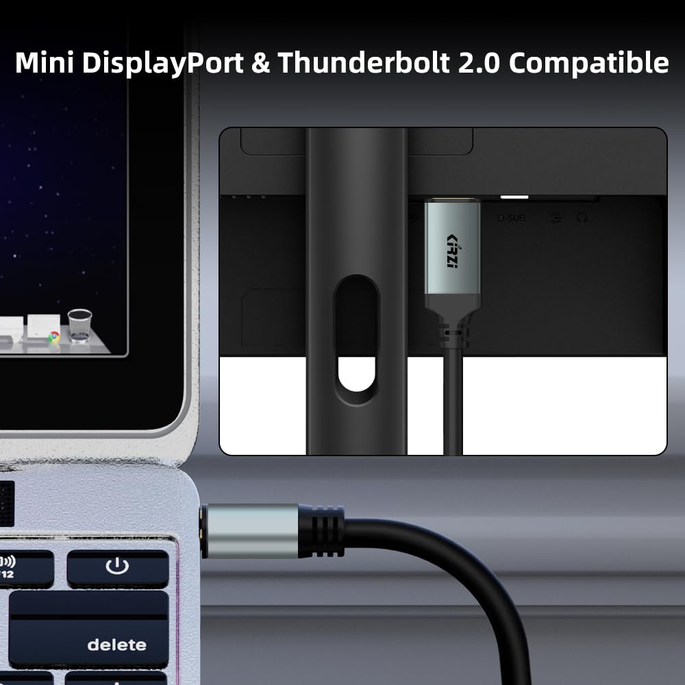 Câble Mini DisplayPort 8K vers DisplayPort 1.4 de 4,6 m, [8K @ 60 Hz, 4K @ 144 Hz, 2K @ 240 Hz] 32,4 Gbit/s bidirectionnel, HDR, G-Sync, Mini DP [compatible Thunderbolt 2] pour ordinateur