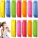 12 Pcs Kids Plastic Harmonica Bulk 10 Holes Toy Harmonica Translucent Harmonicas Musical Instruments for Boys Girls Beginner, 6 Colors