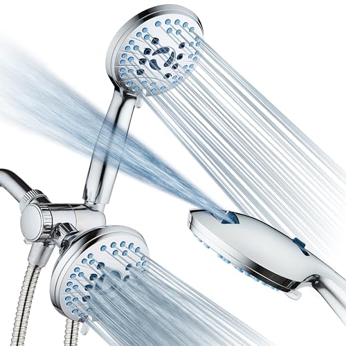 Hotel Spa AquaCare As-Seen-On-TV High Pressure 48-setting Rain & Handheld 3-way Shower Head Combo - Anti-clog Nozzles/Tub, Tile & Pet Power Wash/Extra Long 6 ft. Hose/All Chrome Finish